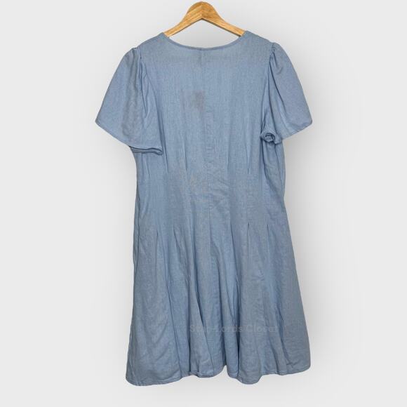 Universal Thread Medium Blue Short Sleeve V-Neck A-Line Dress Cottagecore Denim - Picture 9 of 9